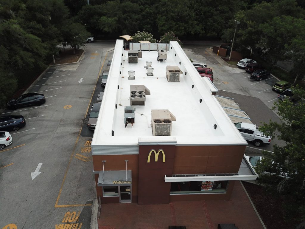 Commercial building with completed new roof